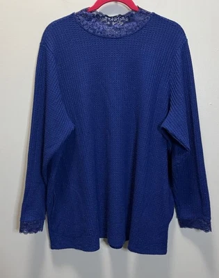 LOGO by Lori Goldstein Women 2X Top Lace Royal Blue Sparkle Shimmer Waffle Knit - Image 1 of 4