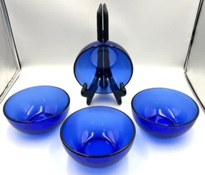 4 Vintage Cobalt Blue Glass 6” Soup Cereal Bowl Mexico - Picture 1 of 12