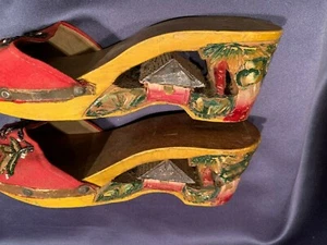 Antique Carved + Beaded Bakya Wooden Ladies Shoes Phillipines - Picture 1 of 6