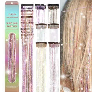 6 Colors Clip in Hair Tinsel 23.6 Inch Fairy Inch, Six - Picture 1 of 7