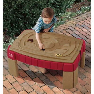 Red Plastic Sandbox and Toddler Outdoor Toy All-in-one Table Non-leak Drain Plug - Picture 1 of 5