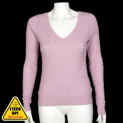 Suéter tejido con cable púrpura pastel 100 % cachemir AQUA Label (mancha) talla S - 259 Foto 1 de 4