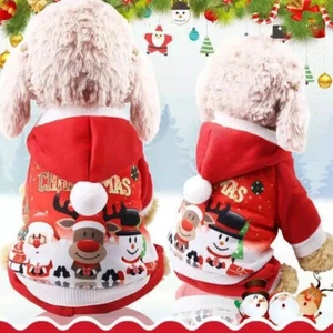 Outfit Puppy Cat Hoodie Coat Pet Xmas Dog Clothes Christmas Santa Costume Jumper - Picture 1 of 8