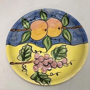 BELLA CASA BY GANZ CERAMIC PEACH & GRAPE FRUIT DESIGN LIPPED PLATE 9" - Picture 1 of 6
