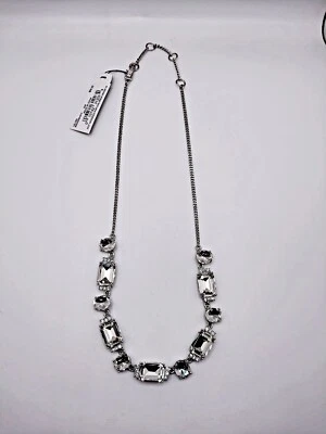 Givenchy Statement Necklace Silver-tone Emerald-cut & Oval Clear Stone 16″+3″ext - Image 1 of 4