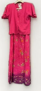 Vintage R&K Originals Women Dress Set Long Floral Rayon Shortsleeve Pink Size 12 - Picture 1 of 13