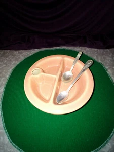 VINTAGE BABY SUPPLIES CERAMIC DIVIDE FOOD WARMER AND SPOONS AND BOWL - Picture 1 of 10