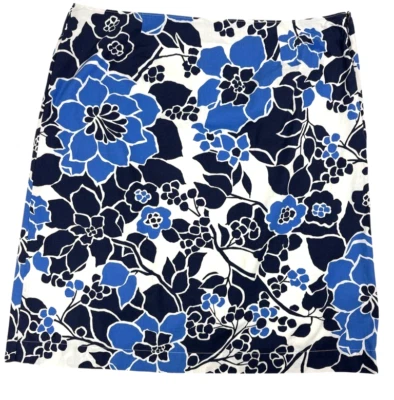 Bass Blue Floral Cotton A-Line Skirt Lined Fresh Cheerful Modern Preppy Beach 16 - Image 1 of 4