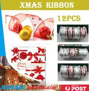 12 ROLLS Xmas Ribbon Scrapbook Wedding Gift wrap Decor Card Christmas - Picture 1 of 4