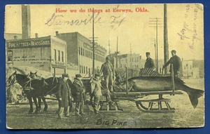 Berwyn Oklahoma ok street view Big Pike Fish on sled 1911 postcard - Picture 1 of 2