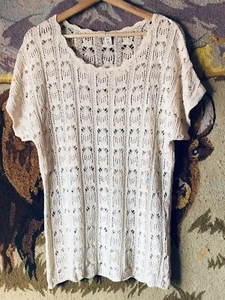 NEW Coldwater Creek Sz 10-12 (M) Womens Ivory Knit Openwork Top Linen/Nylon - Picture 1 of 9