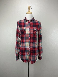 Passport Shirt Womens Sz Small S Plaid Button Up Long Sleeve Roll Cuff Red - Picture 1 of 9