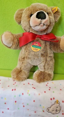 steiff 021923 - Bobby Teddybär 24cm Webpelz braun rote Schleife super weich KFS - Bild 1 von 4