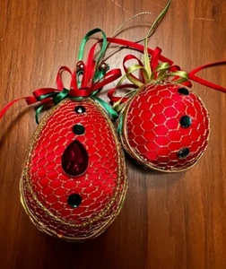 Juego de adornos navideños vintage con cuentas rojo verde hecho a mano ovalado redondo - Imagen 1 de 21