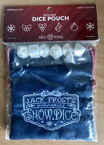 Red King Co Blue Holiday Jack Frost Dice Bag 7 Snow Dice Embroidered Draw String - Picture 1 of 5
