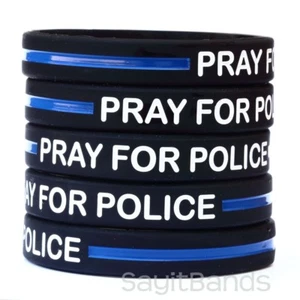 Pulsera PRAY FOR POLICE con la delgada línea azul - Lote de brazaletes al por mayor - Imagen 1 de 14