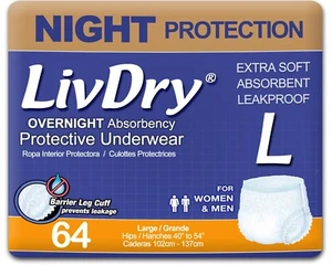 LivDry Overnight Schutzunterwäsche Gr. Large 64er Pack Erwachsene Inkontinenz NEU - Bild 1 von 7
