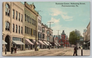 Cartolina Mahoning Street nel quartiere degli affari a Punxsutawney, PA. - Foto 1 di 2