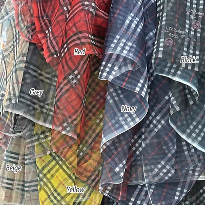 Check Plaid Stretch Mesh Tulle Net Fabric Tunic Dress Skirt Curtain Craft Voile - Image 1 of 4