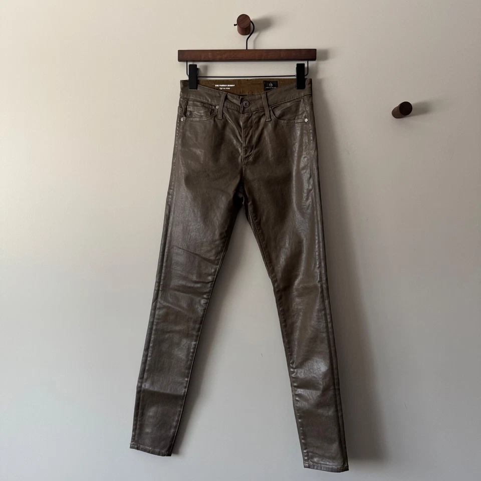 GUC ADRIANO GOLDSCHMIED THE FARRAH IMITACIÓN CUERO TIRO ALTO JEANS AJUSTADOS TALLA 24 Foto 1 de 4