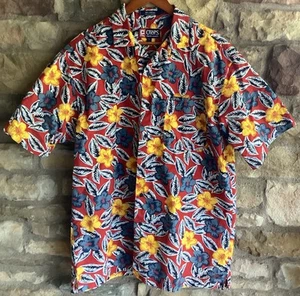 Vintage Chaps Ralph Lauren Red Floral Hawaiian Aloha Button Down Shirt Large L - Picture 1 of 6