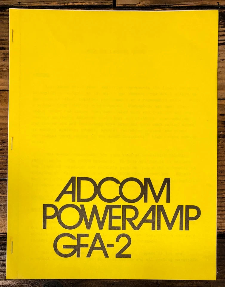 Adcom GFA-2 Amplifier Owners / User Manual *Original* - Image 1 of 1