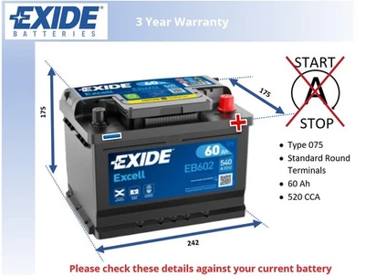 Battery fits VW BEETLE CORRADO LUPO SHARAN CARAVELLE Exide 075 540A New - Image 1 of 4