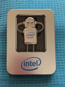 Intel 2012 brillante cromo metal robot USB memoria flash unidad bolsa encanto - 4 GB - Imagen 1 de 3