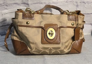 Bolso de mano Coach Signature de colección de lona y cuero marrón con certificado de autenticidad - Imagen 1 de 24