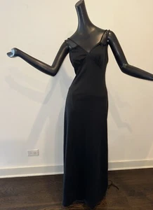 Vintage 70s Black Polyester Disco Maxi Long Dress Sz small NOS Halter Summer - Picture 1 of 7