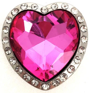 Heart Shaped Concho w/Pink n Clear Rhinestones. 1-3/8" x 1-3/8". 2 Screw Back. - Picture 1 of 3