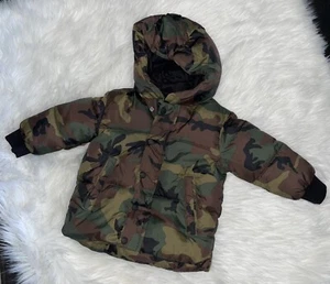 Zara Baby Boy Army Green Camo Puffer Down Zip Up Coat Boy's 18-24 Months - Picture 1 of 11
