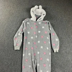 Saint Eve Pajama Girls Small 7/8 One Piece Zip Stars Gray Sherpa Hooded Kids - Picture 1 of 8