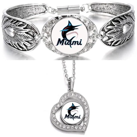 Miami Marlins 925 Sterling Silver Necklace With Bracelet Set D3D19 Cover