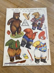 BEHR-MANNING Papel de Lija Publicidad BARNEY BEAR Muñecas de Papel Litografía en EE. UU. 4ª Ser. - Imagen 1 de 6