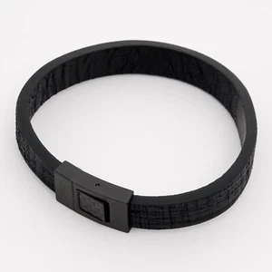 Tateossian Carbonfaser Flach Gunmetal Leder Armband Schwarz BR0510 - Bild 1 von 4