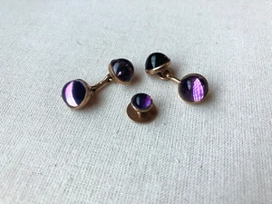 Pair Antique Gold and Cabochon Amethyst Cufflinks & Black, Starr & Frost Stud - Picture 1 of 6