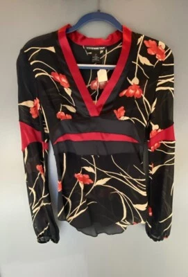 Blusa Top Vivienne Tam Estampado Floral Seda 0 XS Seda  Foto 1 de 2