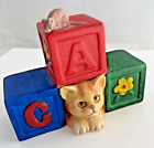 Rare Vintage Enesco 1986 Ceramic Kitten Cat w Childrens Blocks 3.5" L x 3" T