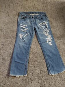 True Religion Straight Destroyed Ripped Distressed Blue Jeans Men Size 36 X 29