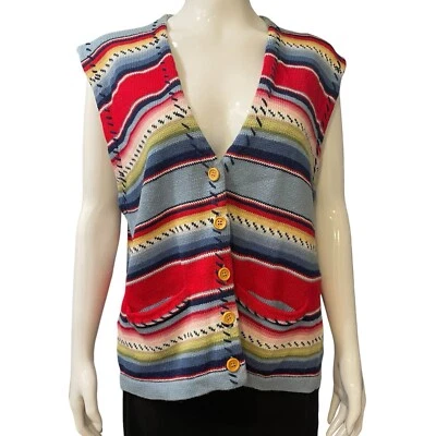 Susan Bristol Vtg Sweater Vest Southwestern Stripe Knit Large 1992 - Image 1 of 4