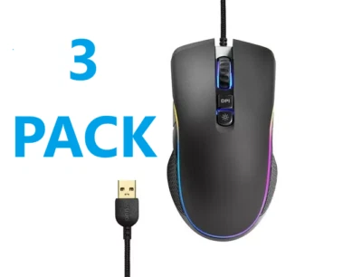 3 PACK Onn Gaming Mouse Wired - USB 6 ft Cable LED Lighting Effects (100004359)™ - Image 1 of 4
