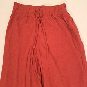 TOPSHOP Wide Leg Crinkle Crepe Trousers Rust Pull-On Drawstring Flared Size UK 6 - Picture 1 of 14