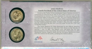 JUEGO DE 2 MONEDAS 2007-D/P JAMES MADISON $1 ACUÑADAS EN EL PRIMER DÍA DE ACUÑACIÓN - Imagen 1 de 1