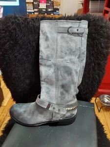 Nib Steven Womens Boots Slip On Leather Knee High Black Distrs Ryley10 - Picture 1 of 3