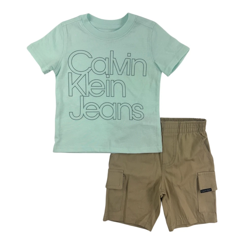 Calvin Klein Boys 2 Piece  Mint   Short Set   Size 2T,3T,4T,4,5,6,7 - Image 1 of 1