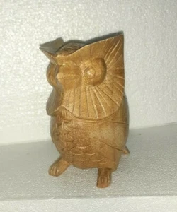 Vintage Wood Carved Forest Owl Figurine Carved Wood  - Picture 1 of 12
