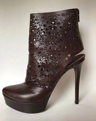 VERA WANG Lavender Label Brown Leather Cutout Platform Booties (Size 9.5 M) - Image 1 of 4