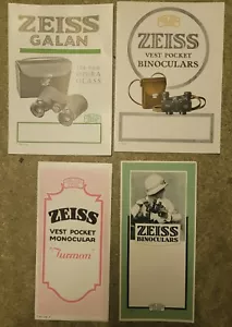 4 Vintage Carl Zeiss Flugblätter 1925 Turmon Tasche Monokular Galan Fernglas - Bild 1 von 12