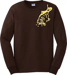 CARP FISHING CLOTHING, LONG-SLEEVE T-SHIRT, MIRROR CARP! (COLOUR BROWN.) - Picture 1 of 2